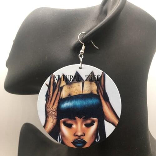 Free Shipping!Crown African Woman Wooden Earrings