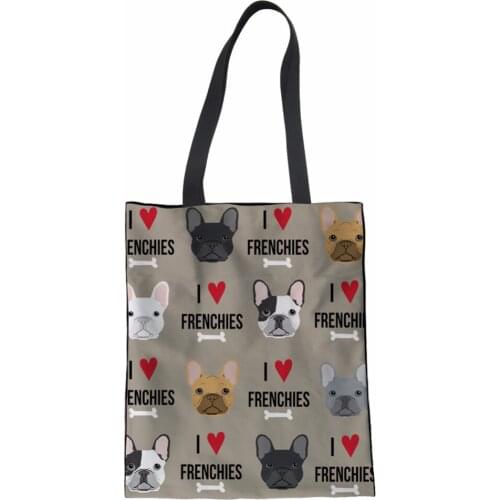 NOISYDESIGNS French Bulldog Printing Women Canvas Shopping Bags Fashion Tote Shoulder Versatile Sack Summer Beach Girls Handbag