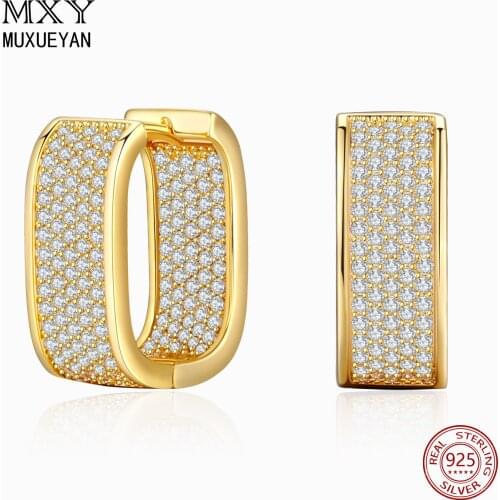 Shiny Micro Paved Hoop Earrings For Women Delicate Rectangle 925 Sterling Silver Fine Jewelry 2021 Trend MUXUEYAN