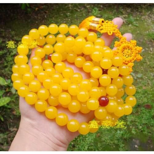 Natural yellow jade 14mm 108 beads bracelets for women men bracelet with tassel prayer rosaries bracelet jade bangle gemstone