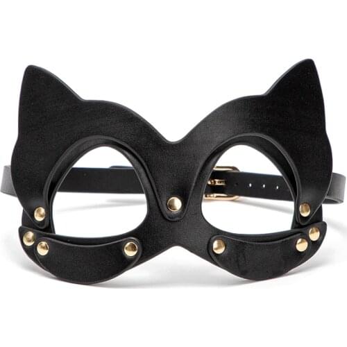 Black Wolf Fun Cat Masks Cosplay Halloween Party Half Face Mask Adult Sex Products PU Harness Fox Mask BDSM Leather Mask Fetish