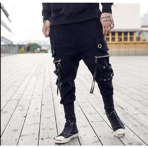 Hip Hop Mens Fashion joggers pants harem Zipper Tide pants Mens Boys Baggy Pocket Breeches Loose Collapse Trousers