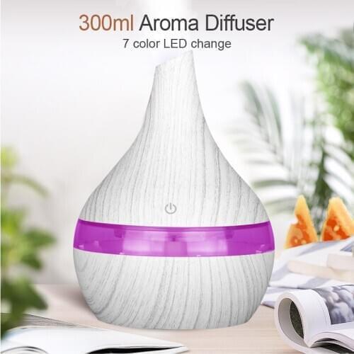 ELOOLE 300ml Air humidifier Wood Grain Aroma Air Diffuser Essential Oil Aromatherapy Cool Mist Maker Color Changing LED Light