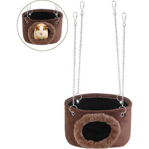 Small Animals Hammock Hanging House Snuggle Cave Hut Squirrel Warm House for Squirrel Chinchilla Guinea Pig Rat with 4pcs Chains