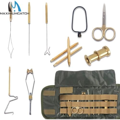 Maximumcatch 11pcs Brass Fly Tying Tools with Neoprene Tool Pouch Kit Fly Tying Bobbins Threader Needle Hair Sacker Half Hitch