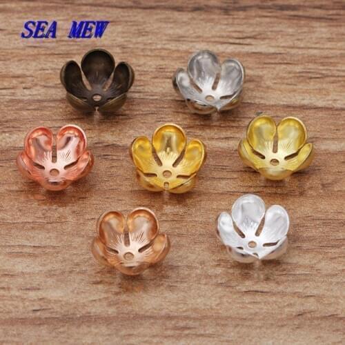 100 PCS 13x5mm Metal Copper Flowers Tray Filigree Stamen Flowers Bead Caps DIY Accessories For Jewelry Making