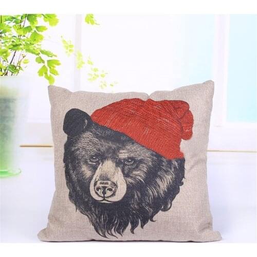 Fashion Style Cushion Cover Models Linen Pillows Sofa Bedroom Pillowcase Creative New Red Hat Black Bear Linen Hug Pillowcase