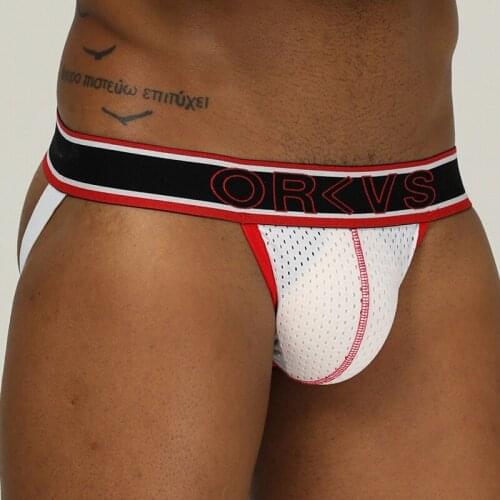 ORLVS Brand sexy gay jockstrap men underwear men thong and g string male panties cueca tanga hombre double jockstrap sissy gay