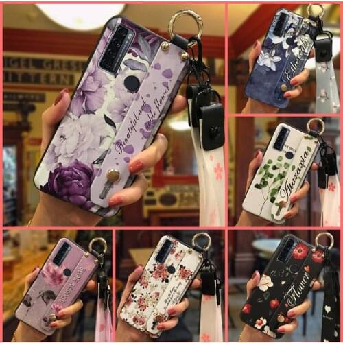 Fashion Design Phone Holder Phone Case For TCL 20 SE Soft Case Silicone Wristband Lanyard For Girls