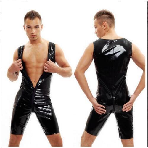 2016 new PVC Sexy Men Front Zipper Bodysuit Latex Leotard Faux Leather Fetish Party Club Costume Sexy Teddy For Men Size M- XXL