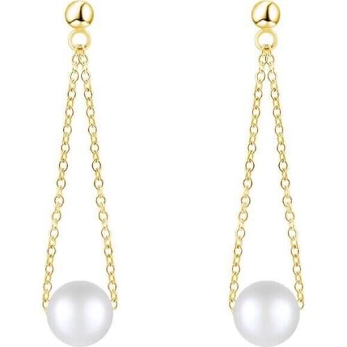 Wholesale Jewelry -- Titanium steel White Pearl Drop Earrings For Women Jewelry Gold Color