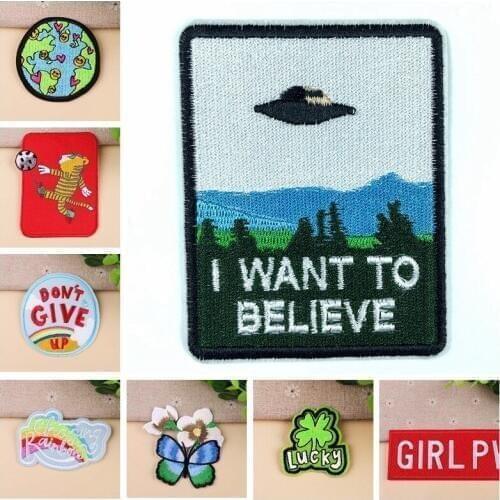 Originality Lucky clover Patches Square Embroidered Iron on Butterfly Patches for Clothing DIY Clothes Stickers Astronaut Badges