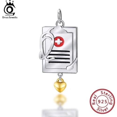 ORSA JEWELS 925 Sterling Silver Creative Stethoscope Charms Bracelet Original DIY Beads Charm for Women Jewelry Making CB130
