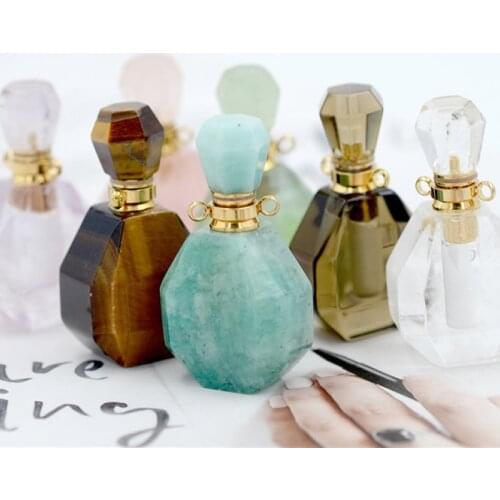 Natural Stone Pendant Necklace Amethysts Fluorite Quartz Amazonite Pink Crystal Essential Oil Diffuser Perfume Bottle Necklace
