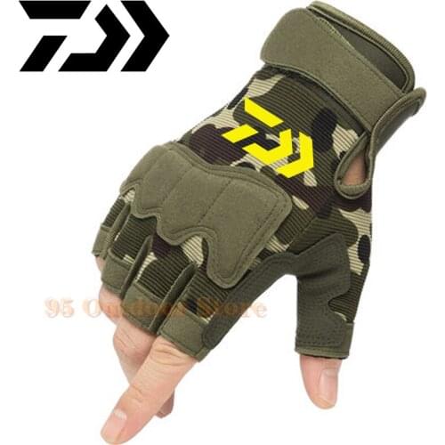 2021 DAIWA Ice Silk Half-finger Shade Breathable Sports Gloves Men and Women Summer Thin Outdoor Riding Non-slip Fishing Gloves