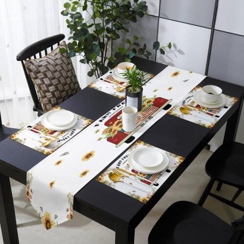 Sunflower Farm Vintage Truck Table Runner Holiday Kitchen Dining Table Runners Place Mats Set for Home Party Decor