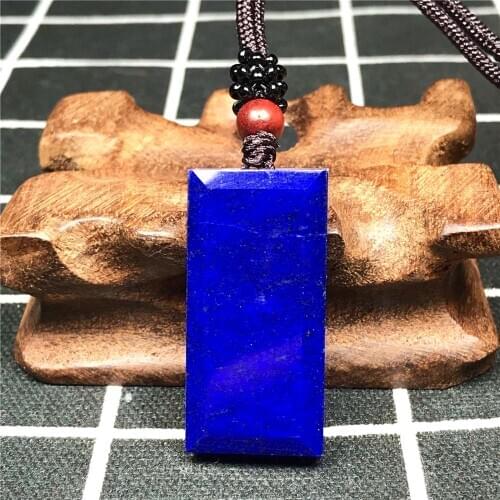 Top Natural Royal Blue Lapis Lazuli Necklace Pendant Jewelry For Woman Men Rectangle Stone 36x18x8mm Beads Adjustable Rope AAAAA