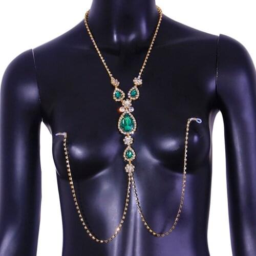 Luxury Rhinestone Tassel Nipple Ring Neck Chain Bra Cross Body Chain for Women Sexy Lingerie Harness Body Jewelry Accessories