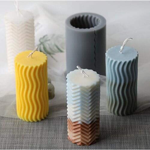 DIY Candles Mould 3D Ripple Geometry Diamond Cylinder Silicone Scented Candle Mold Aroma Plaster Resin Art Mold Craft Tools
