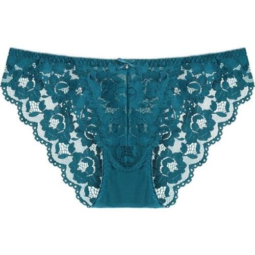 Sexy Lace Bow Mid Rise Briefs Floral Panty Women Underwear