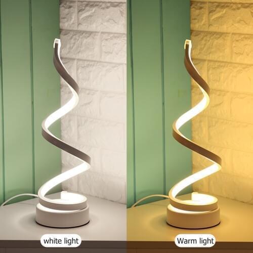 Nordic style LED Spiral Table Lamp Modern Curved Desk Bedside Lamp White Warm Reading Desk Light Acrylic Iron Night Light