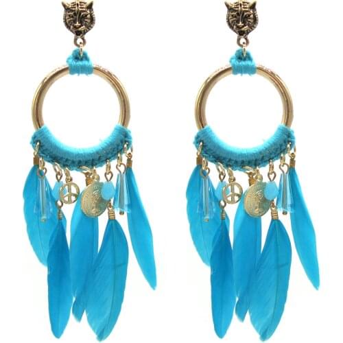 Vintage Bohemian Handmade Cotton Earrings Long Statement Earring Feather Earrings For Women New Jewelry Gift Accessories Aretes