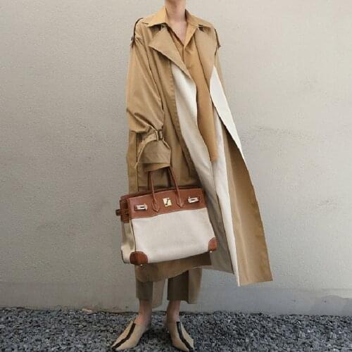 Vintage Long Women Trench Coat AutumnTurn Down Collar Tops Women Clothes Double Breasted Belt Waterproof Trench Overcoat Female