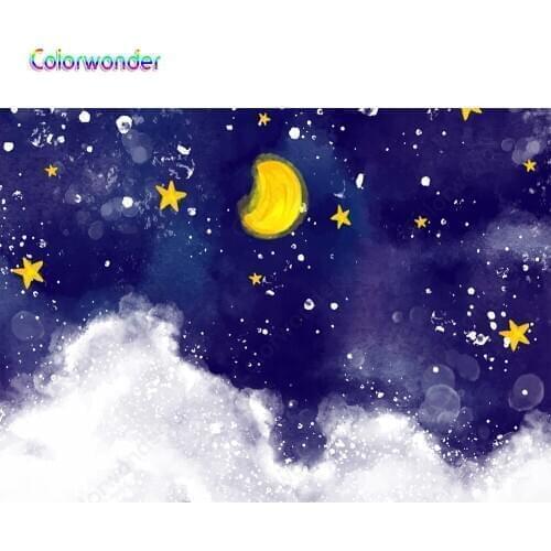 Moon Night Sky Twinkle Little Star White Cloud Photography Backdrop Birthday Party Baby Shower Background Banner Decor Backdrops
