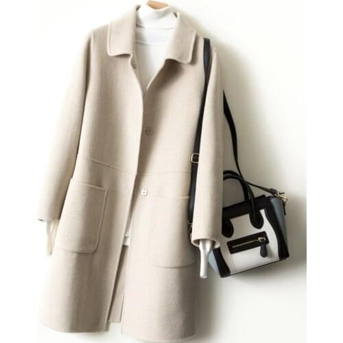 Womens Double-Sided Cashmere Woolen Coat 2021 New Fall Winter High Quality Solid Color Single-Breasted Female Outerwear Abrigo