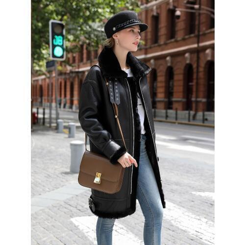 Winter Jacket Women Real Leather Jacket Women Natural Wool Fur Coat Female Sheepskin Coat Streetwear Bomber Jackets MY