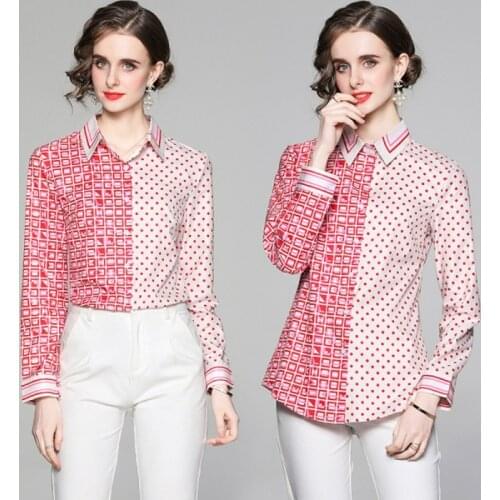Women Runway Flower Print Tops Vintage Printing Blouses Long Sleeve Shirt Work Casual Chiffon Blouse 2021 Summer Blusa