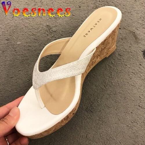 Japanese Style Beach Slippers Flip-Flops Sandal Summer New Woman Slides Wedges Platform Women Shoes Wood Grain Soles High Heels