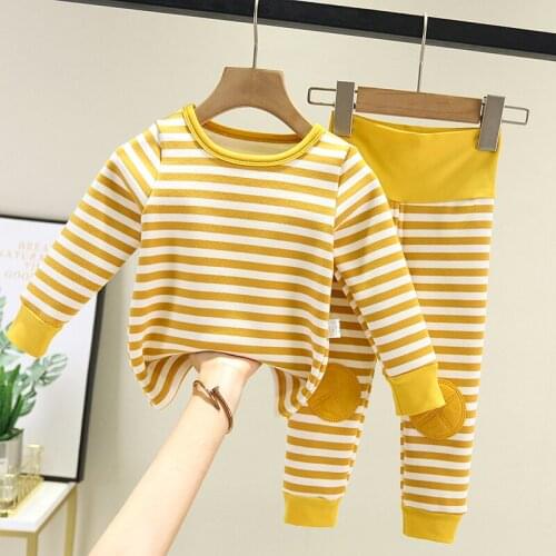 2021 Winter Thermal Underwear Sets Boys Girls Striped Plush Pajamas 2PCS Suits Baby Boy Thicken Clothes Set Children