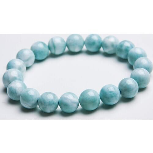 100% Natural Blue Larimar Bracelet Gemstone 10mm Healing Beads From Dominica Stretch Water Pattern AAAAAA