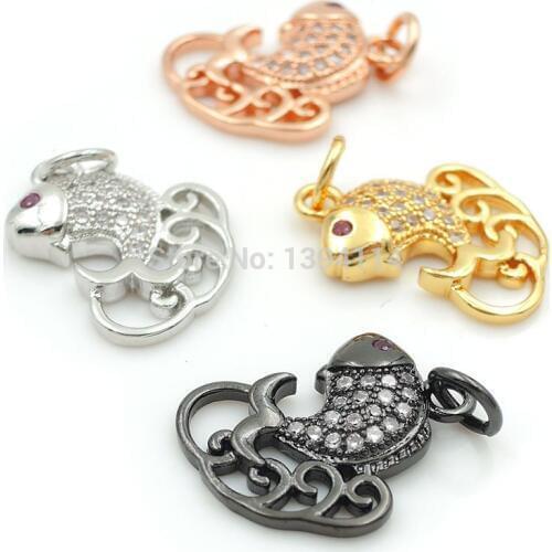 15*15*3mm Micro Pave Clear&Red CZ Carp Charms Fit For Making DIY Bracelets Or Necklaces Jewelry