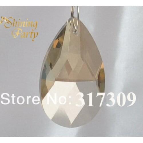 20Pcs/lot, Free Rings, 38mm Glass Crystal Almond Drop, Cognac Color, Chandelier Prism, Wedding Party Home Christmas Decoration