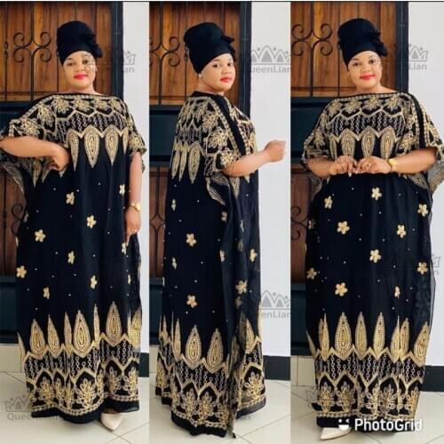 2010 New African Embroidered 100% cotton Chiffon Long Dashiki Dress With Scarf For Lady Length :140cm Wide:210cm (Xiuhua1)