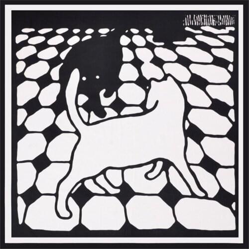 2020 60x60 Black cats Multipurpose women Silk twill scarf Satin square tie Hairband ladies foulard femme towel bufanda shawl