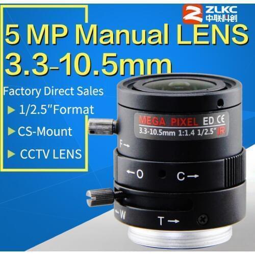 5MP Manual Iris Lens 3.3-10.5mm, 1/2.5" Varifocal Lens ,lens for CCTV Surveillance cameras 1080P/IP/Box 5.0 Megapixel FA Lens
