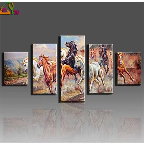 5 Panel Horse Diamond Painting Modern Running Horse Cuadros Decorativos multi-Pictures Art for home decor diamond embroidery