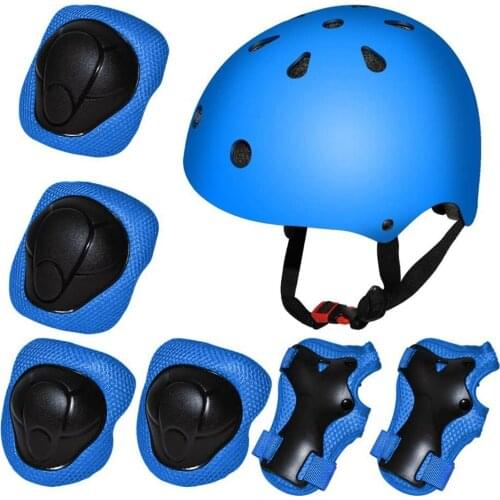 7Pcs Children Outdoor Sports Shin Guards Breathable Roller Skating Protective Gear Helmet Knee Pads Elbow Guard Lumbar Pad