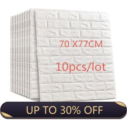70*77cm 10pcs 3D Brick Wall Stickers DIY Self Adhensive Decor Foam Waterproof Wall Covering Wallpaper Kids Living Room
