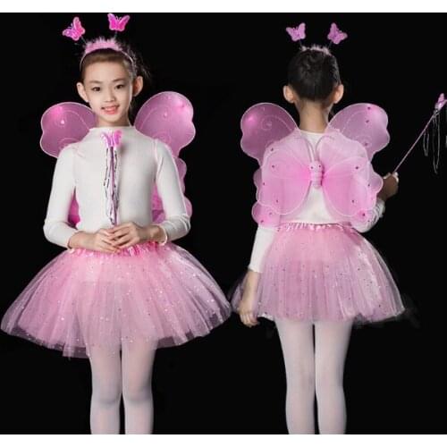 Amourlymei Angel Butterfly Wings and Tutu Skirts Halloween Cosplay Costumes Fairy Girls Performance Costumes Gifts for Children