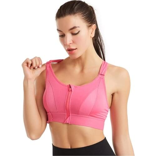 Anti-Vibration No Steel Ring Yoga Beauty Back Underwear, Womens Zip Front Sports Bra, Adjustable Wireless Supportive Sports Bra