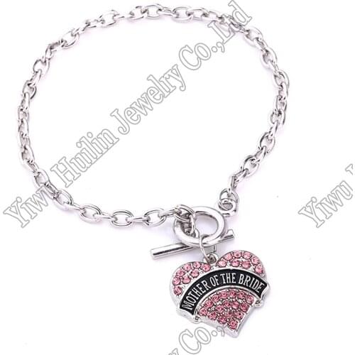 Mother of the bride Pave Heart Toggle Charm Bracelet Crystal Hearts DANCE Art Lobster Claw Bracelets