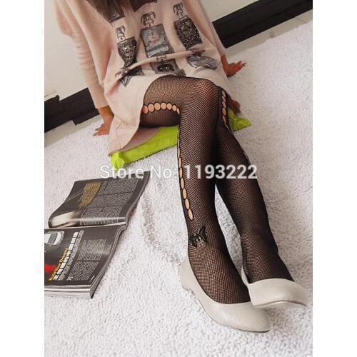 Black Women Sexy Hot Fishnet Stockings Side Buttterfly Pantyhose Net Mesh Tights