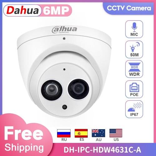 Dahua IPC-HDW4631C-A 6MP HD IP Mini Camera POE Network Dome Built-in MIC CCTV Camera Video IR 50M Night Vision IK10 2.8mm Lens