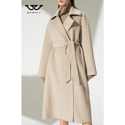 Double sided cashmere silk cashmere coat womens 2021 autumn and winter collection waist over knee medium long woolen coat