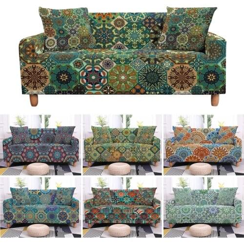 India Mandala Elastic Sofa Cover Stretch Couch Slipcover Living Room Sectional L-Shape Sofa Furniture Protector 1/2/3/4 Seater