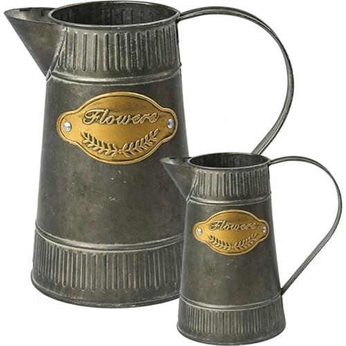 European Retro Iron Flowerpot Industrial Nostalgic Style Vase Pastoral Style Vase Garden Terrace Tabletop Decorative Vase